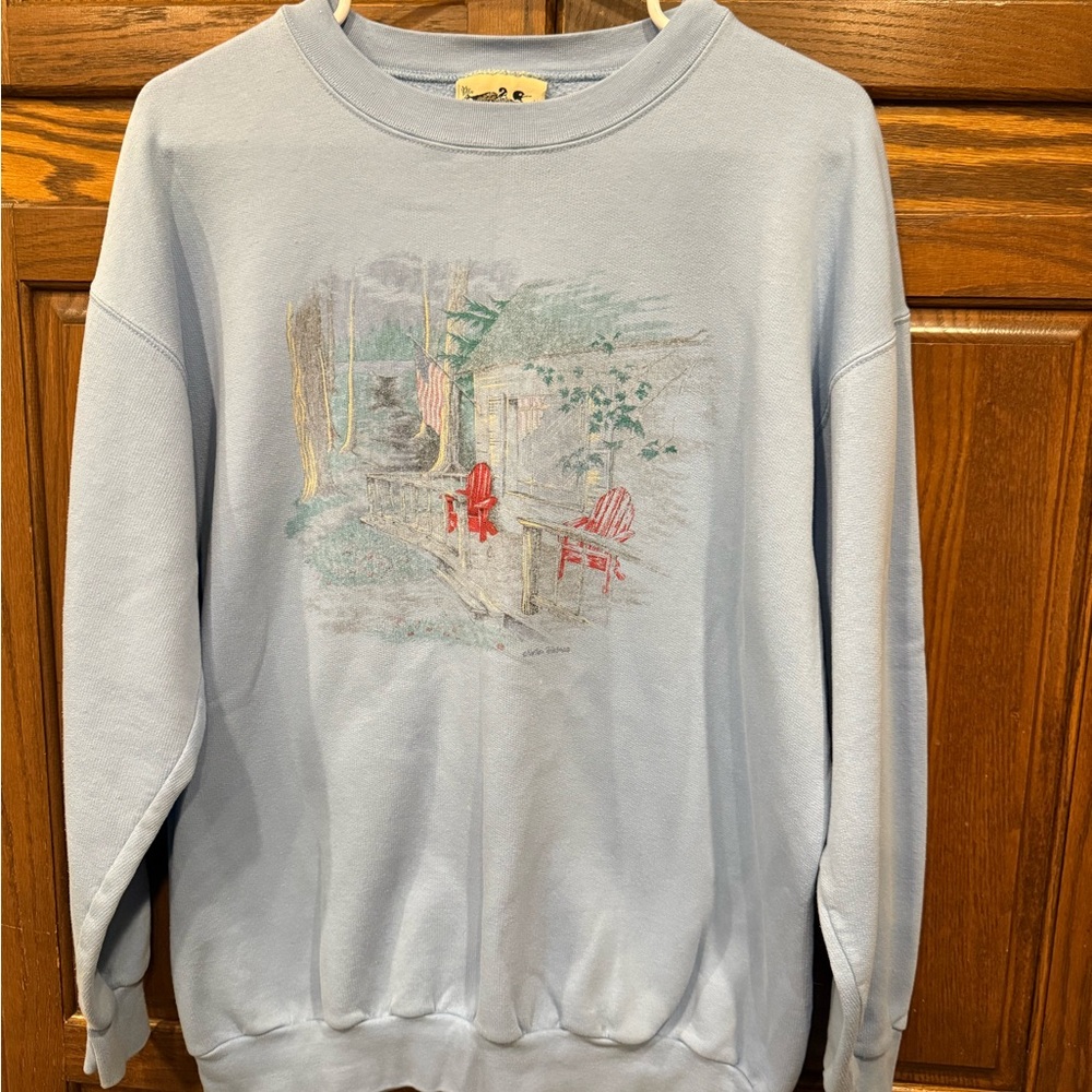 Northern Reflections Vintage Sweatshirt L Large Americana Flag Front Porch Blue